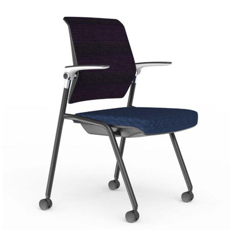 The WM Artigence nesting chair with a blue upholstered seat