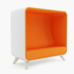 side angled view orange box sofa