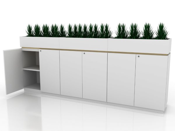 Planter Box with Storage Cabinet - Long White Cabinet