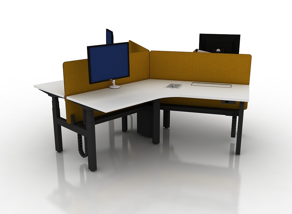 120° Height Adjustable Table - Office Table SG - Workstation Table - 3 Seater